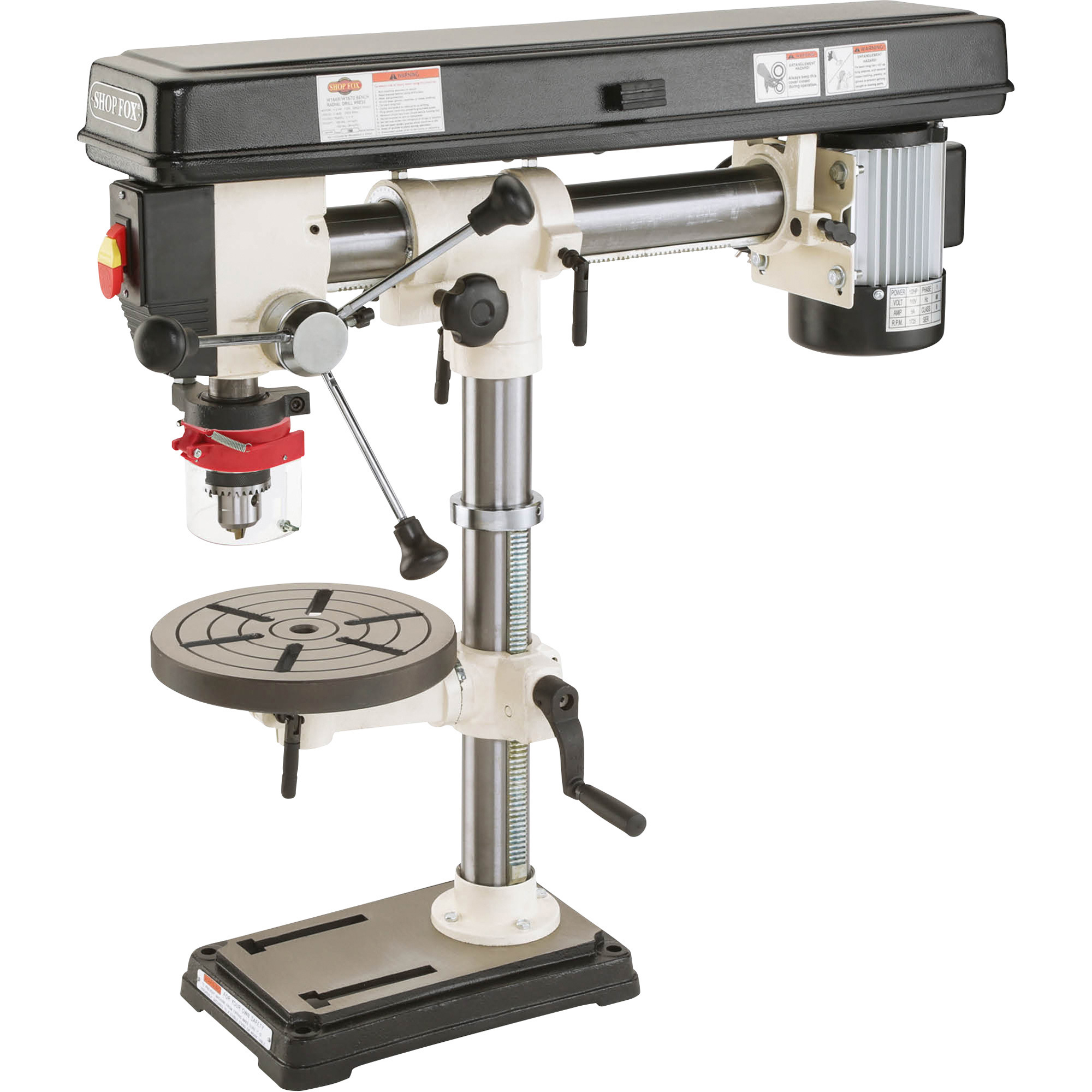 SHOP FOX Radial Benchtop Drill Press, 5-Speed, 17in. Swing, 1/2 HP, 110V, Model# W1669